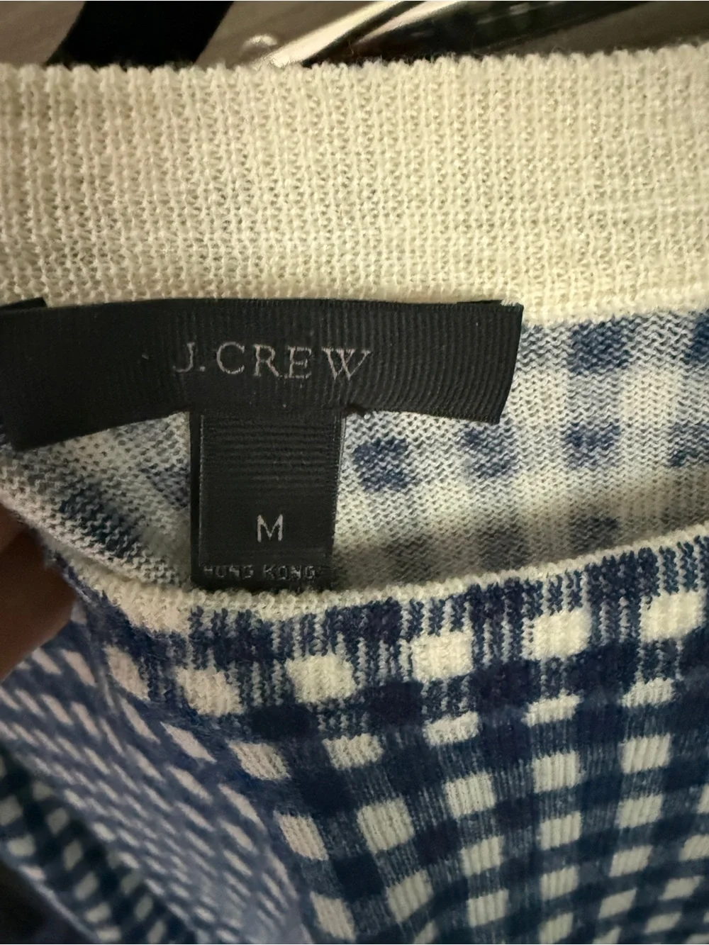 J. Crew Navy and White Gingham Knit Top